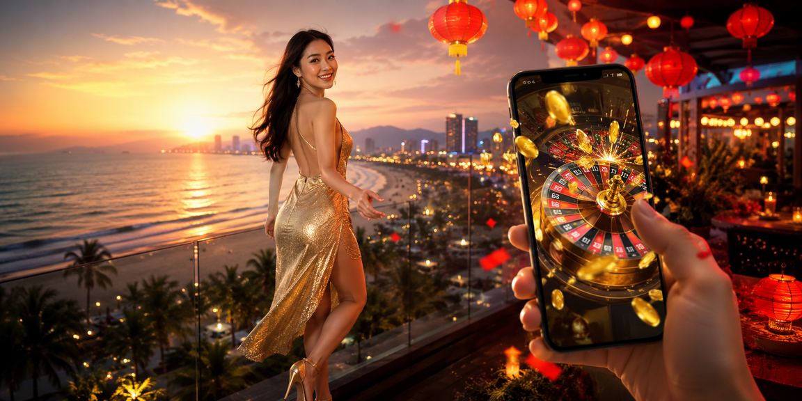 Người dùng xem kèo trên điện thoại tại bãi biển Đà Nẵng